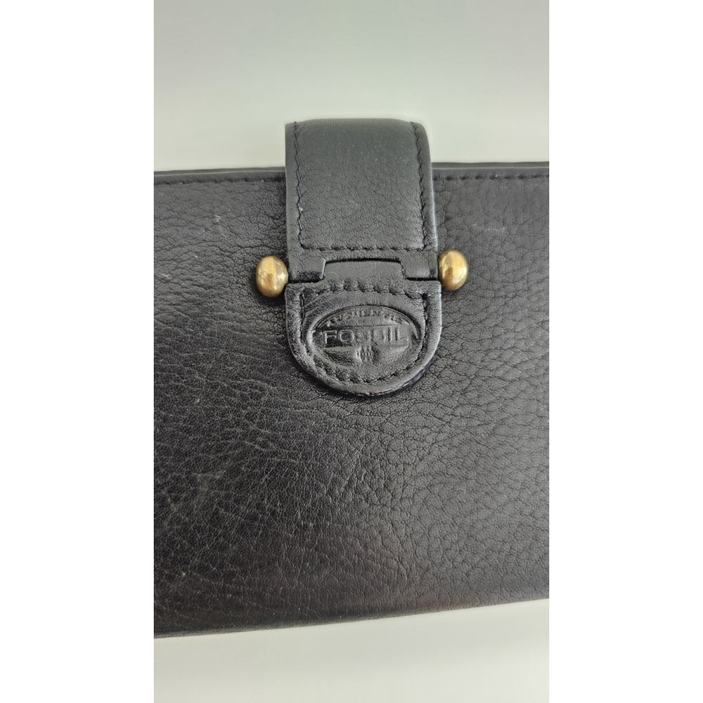 Vintage FOSSIL Black Leather Wallet Checkbook Credit Cards Change Compartment - Picture 5 of 6